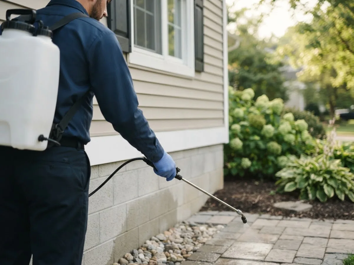 Pest control technician inspecting a home in Harrison Township, MI